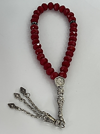 Kiraz kırmızısı Çin kristalı boncuklu tespih