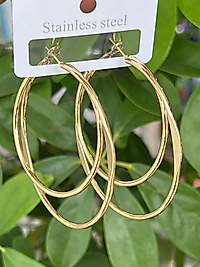 İkili halka model gold renk çelik küpe