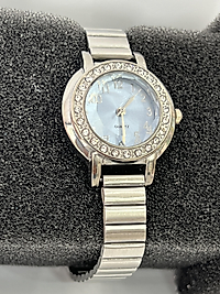 Taşlı gümüş renk çelik kadın kol saati