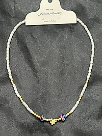 Mavi ve bordo renk boncuklu yaz kolyesi