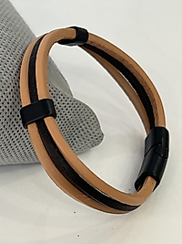 Kahvere Ve siyah deri erkek bileklik