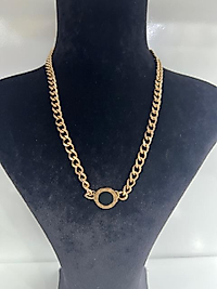 Siyah taş detaylı rosegold çelik kolye