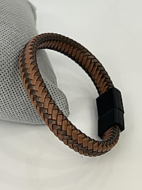 Kahverengi örgü model deri erkek bileklik