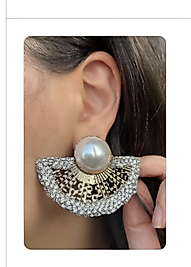 İnci detaylı yelpaze model vip özel tasarım abiye küpe