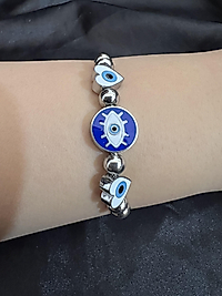 Göz detay nazarlı kalp model gümüş renk çelik bileklik