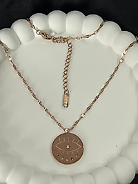 Göz detay yuvarlak uçlu rosegold çelik kolye