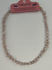 Pembe kuvars doğal taşlı kolye