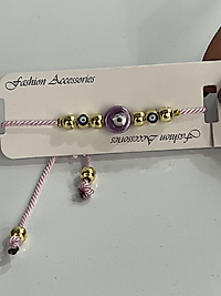 Mor nazar taşlı pembe ip bileklik