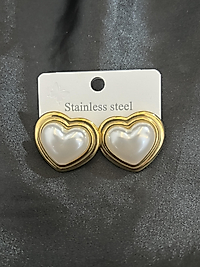 İnci kalp çelik gold küpe