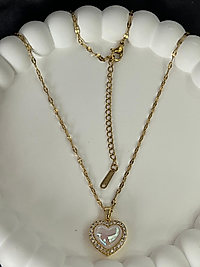 İnci taşlı kalp model gold çelik kolye