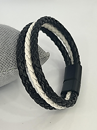 Siyah ve beyaz deri erkek bileklik