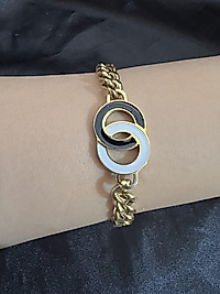 Çift halka model gold renk çelik bileklik