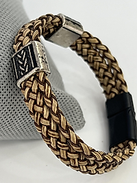 Metal detaylı eskitme örgü model deri erkek bileklik
