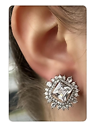 Taşlı çiçek model vip tasarım abiye küpe