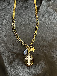 Taşlı haç model gold çelik kolye