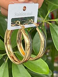Kalın orta boy gold renk çelik halka küpe