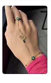 Yılan detaylı Yeşil taşlı gold çelik şahmeran