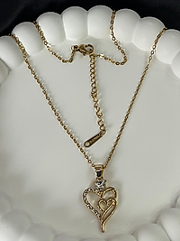 İkili kalp model taşlı gold çelik kolye