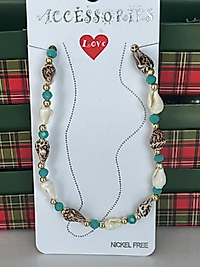 Yeşil boncuk detay deniz kabuğu halhal