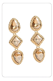 Gold üstü Kahverengi parlak taşlar ile süslenmiş vip özel tasarım abiye küpe