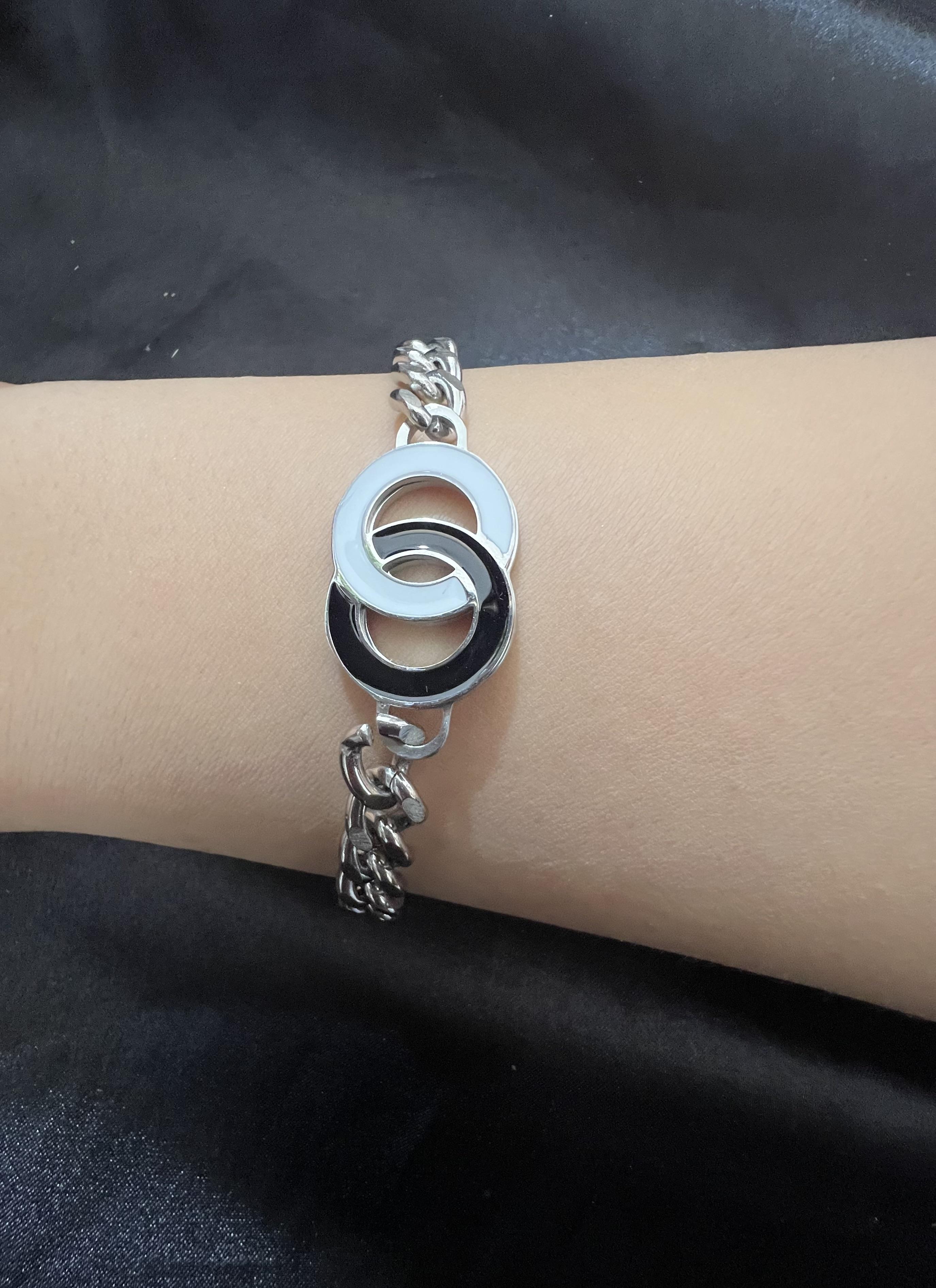 Çift halka model gümüş renk çelik bileklik