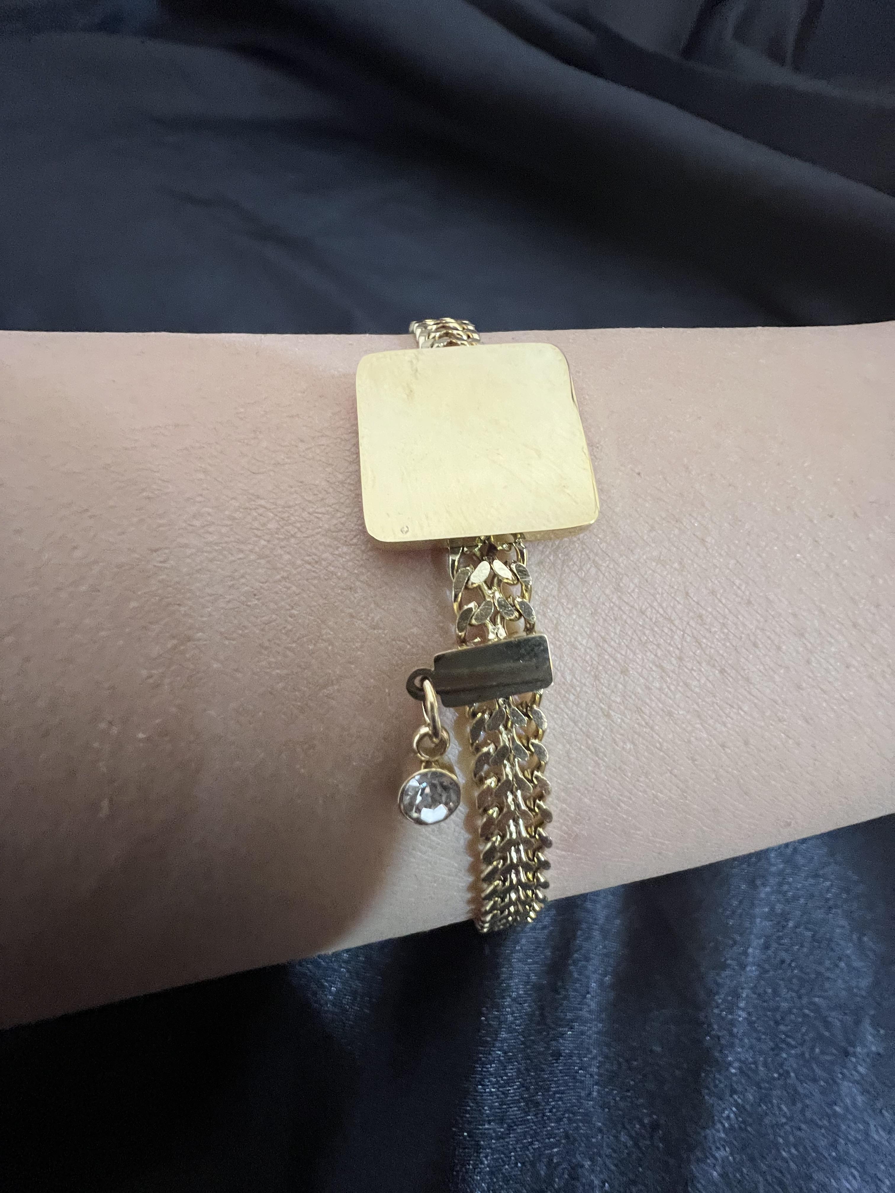 Kare model gold renk çelik bileklik