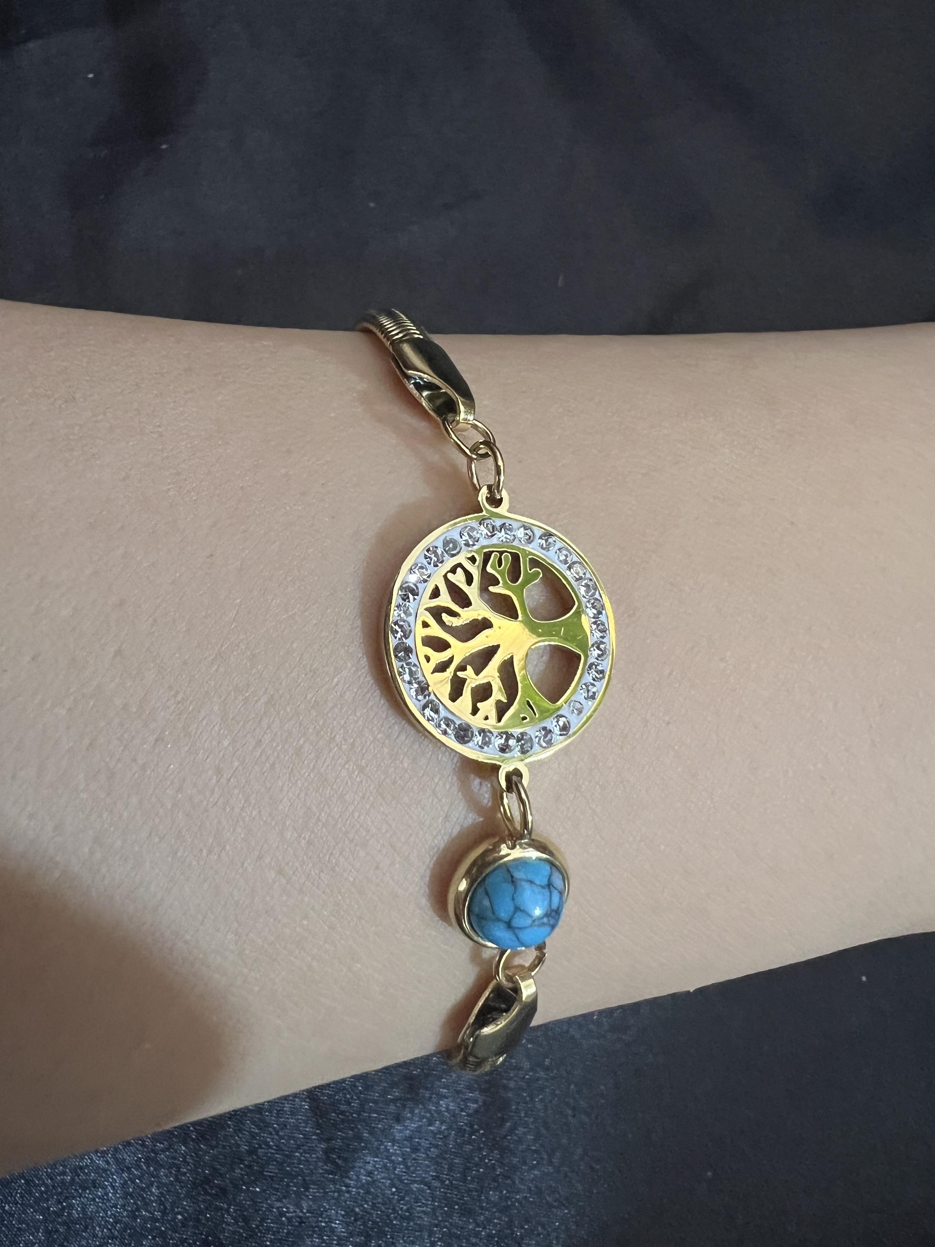 Hayat ağacı model gold renk çelik bileklik