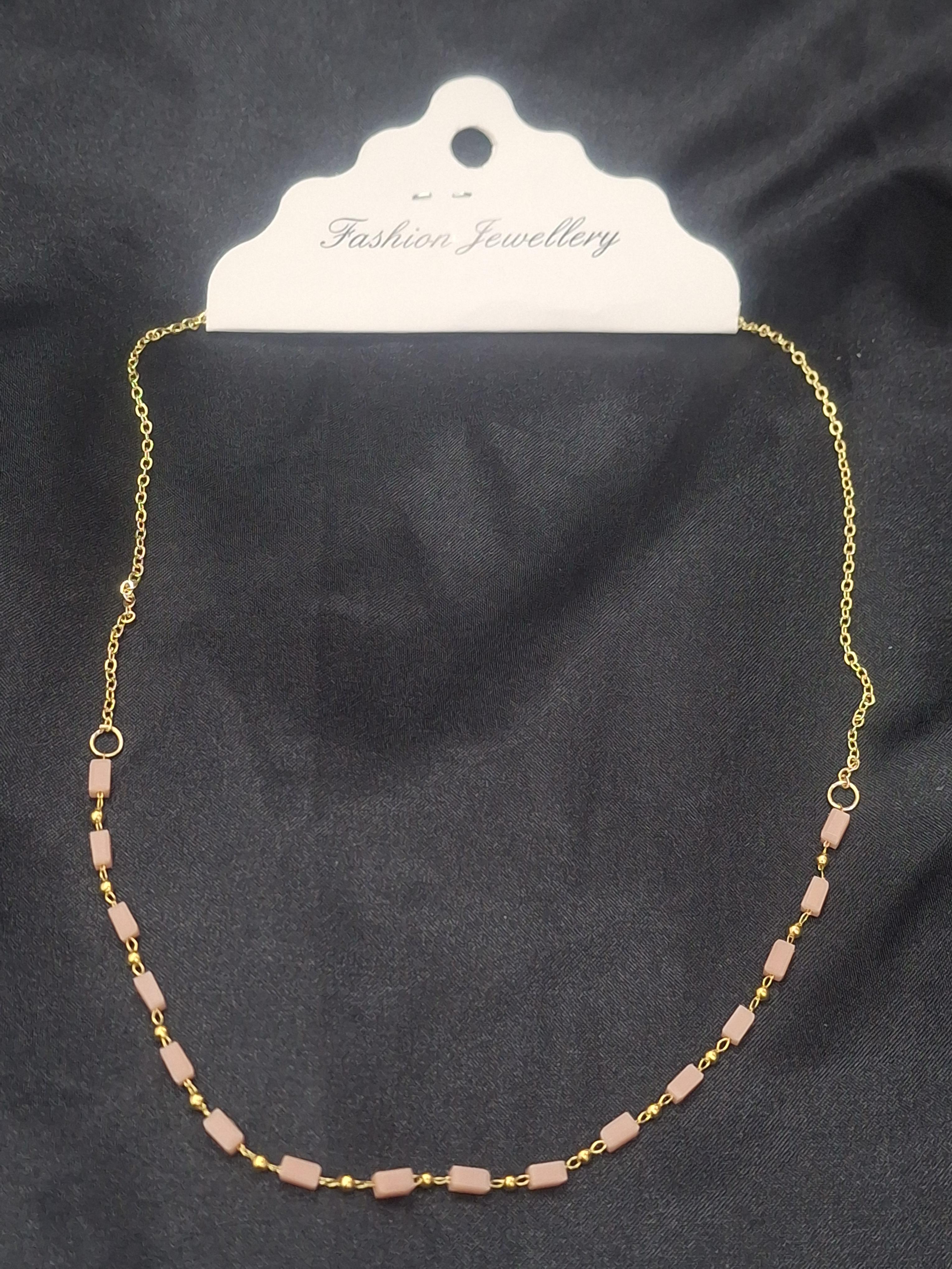 Somon rengi taşlı yazlık kolye