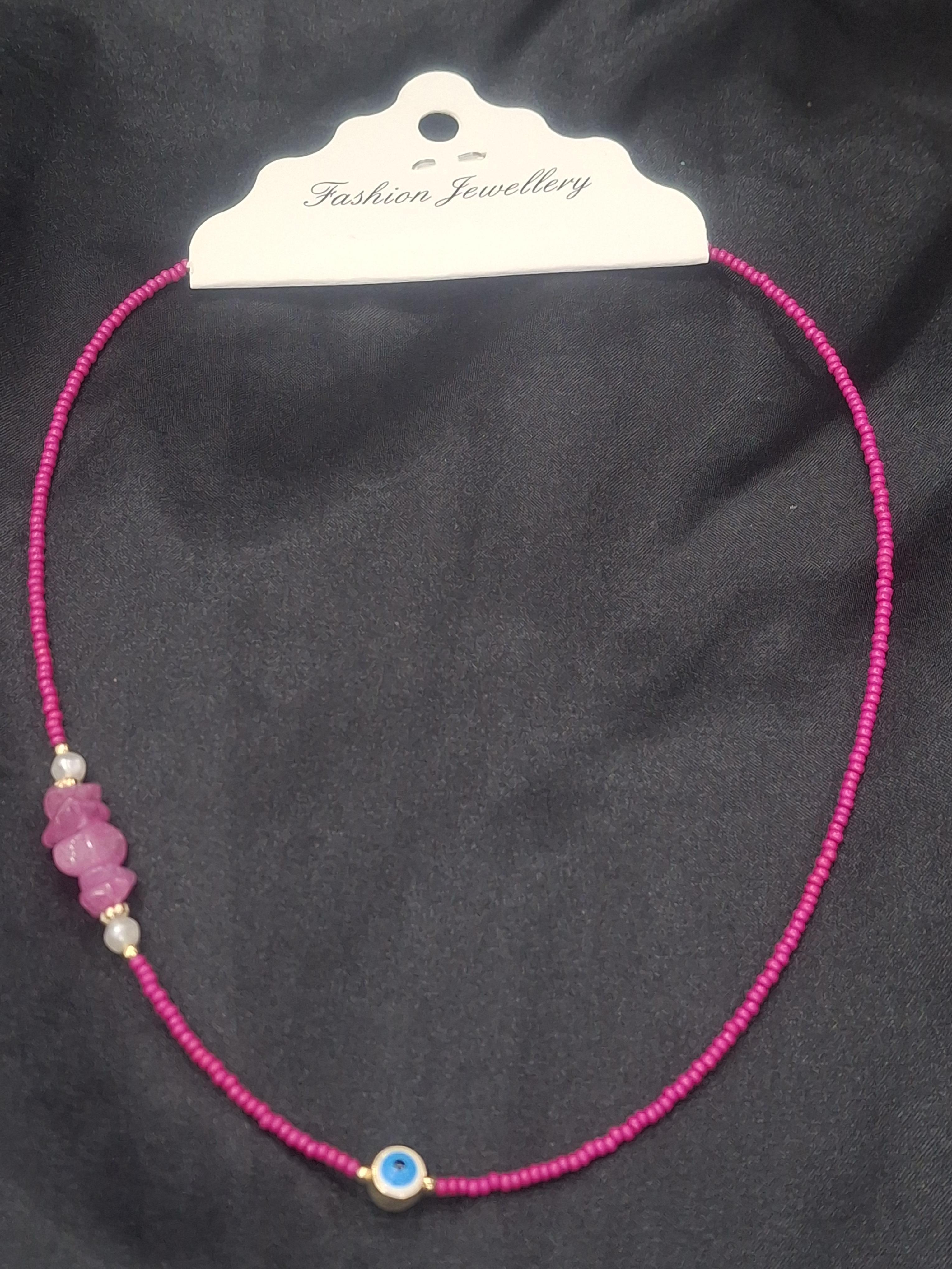 Nazarlı pembe boncuk kolye