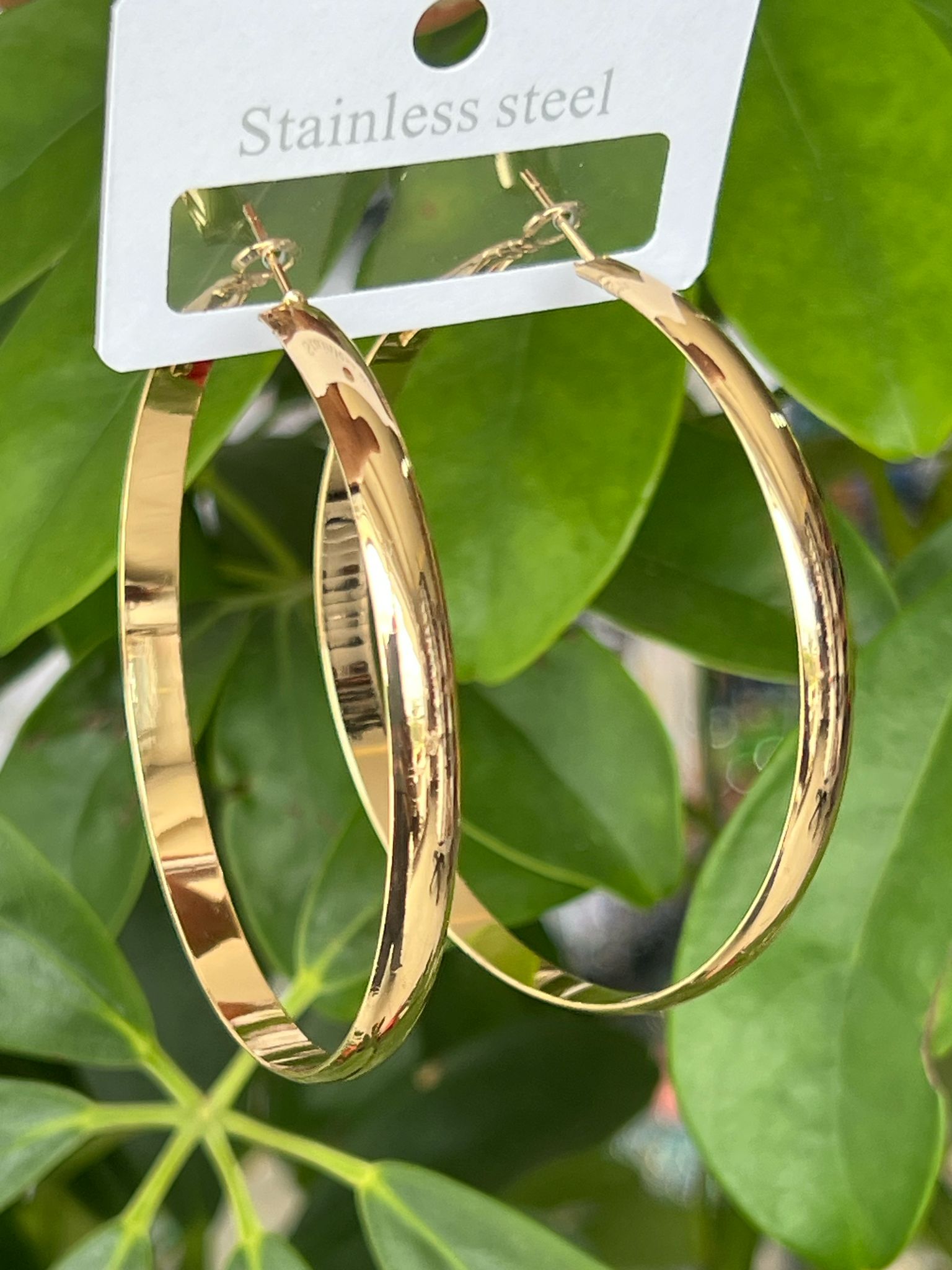 Gold renk büyük çelik halka küpe