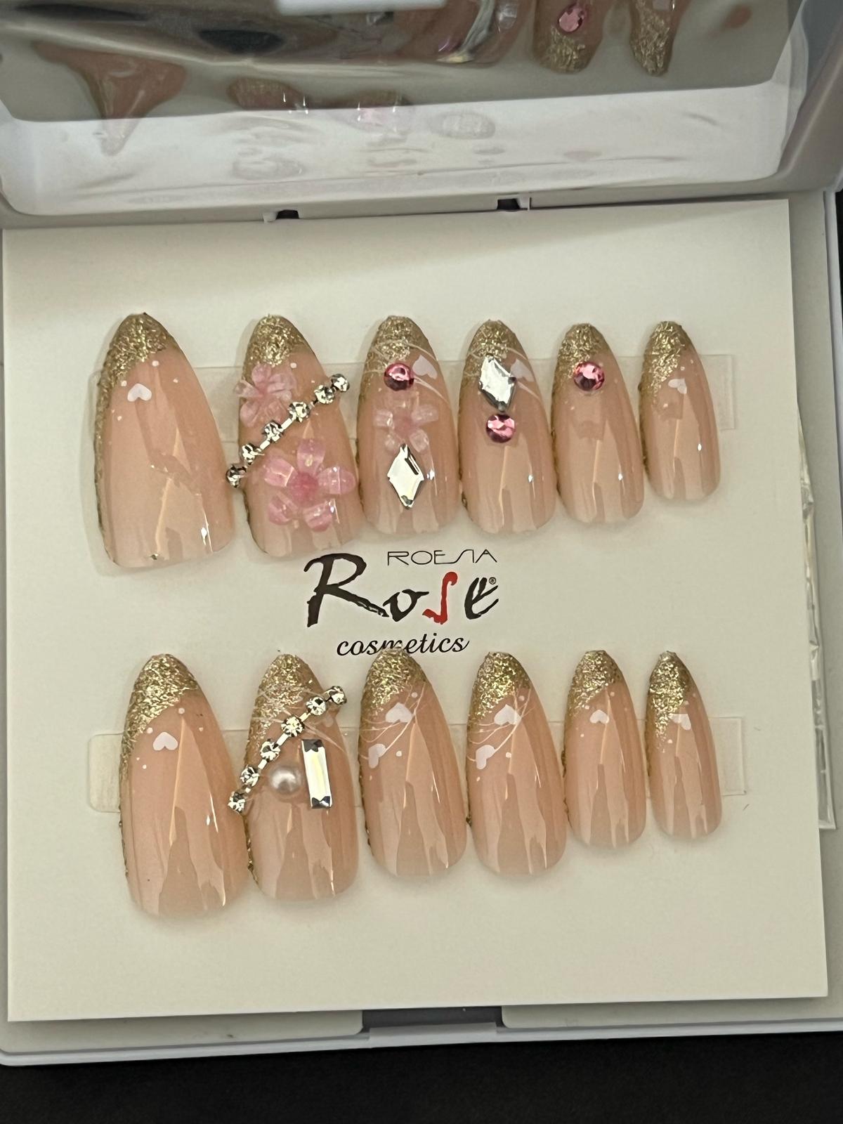 Gold sim frençli taşlı takma tırnak