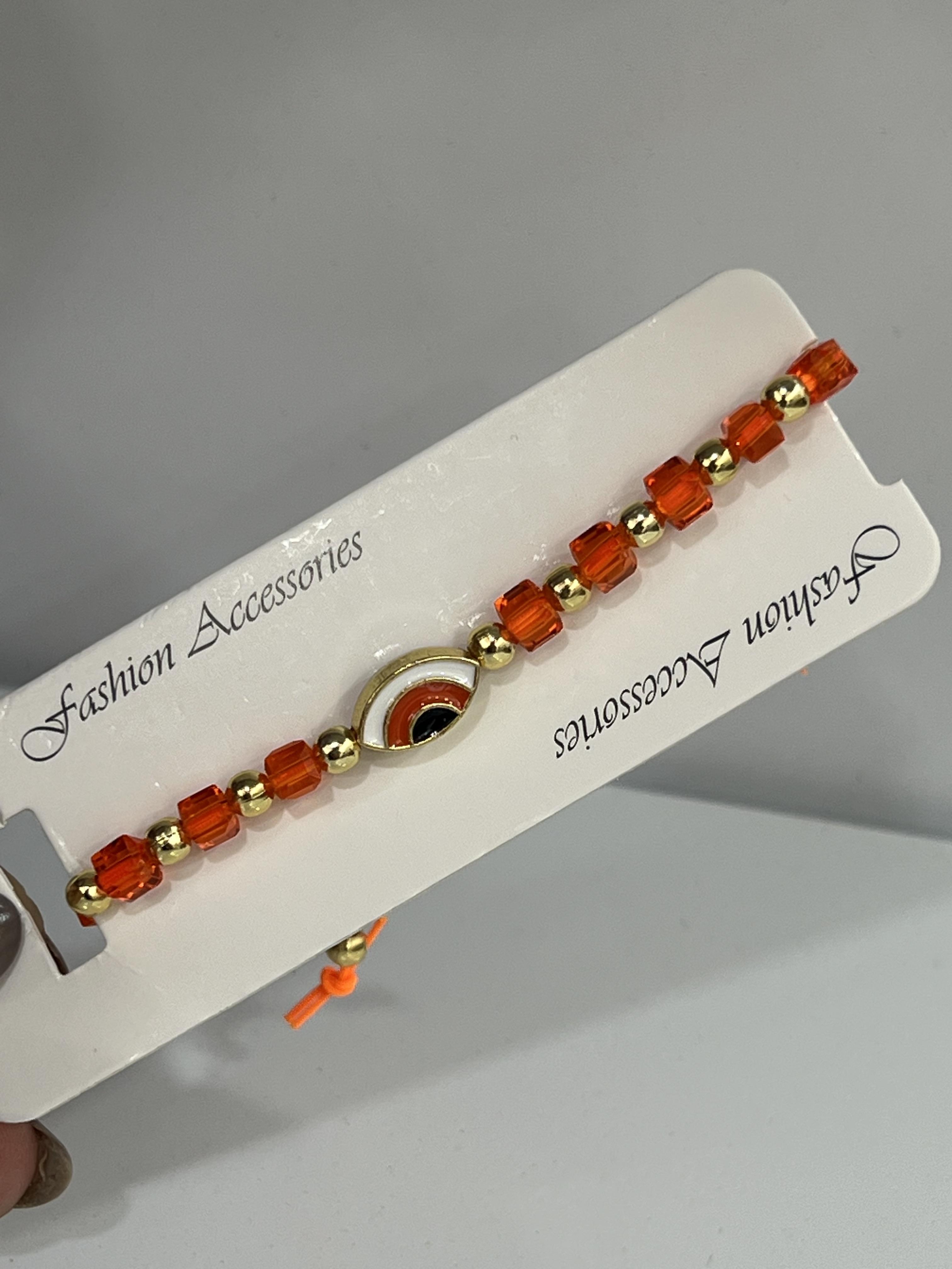 Turuncu boncuklu nazar göz detaylı bileklik