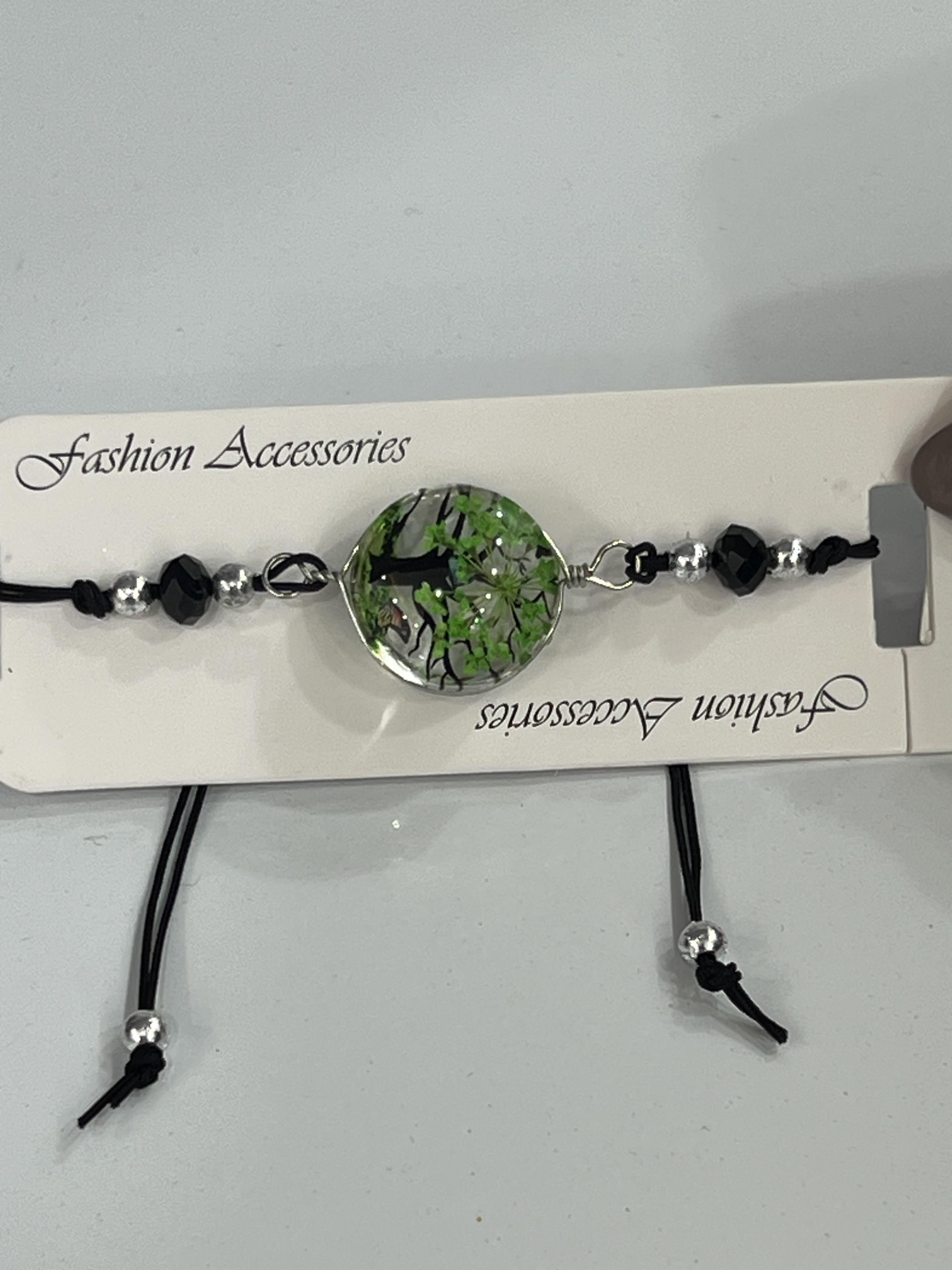 Ağaç detaylı siyah ipli bileklik