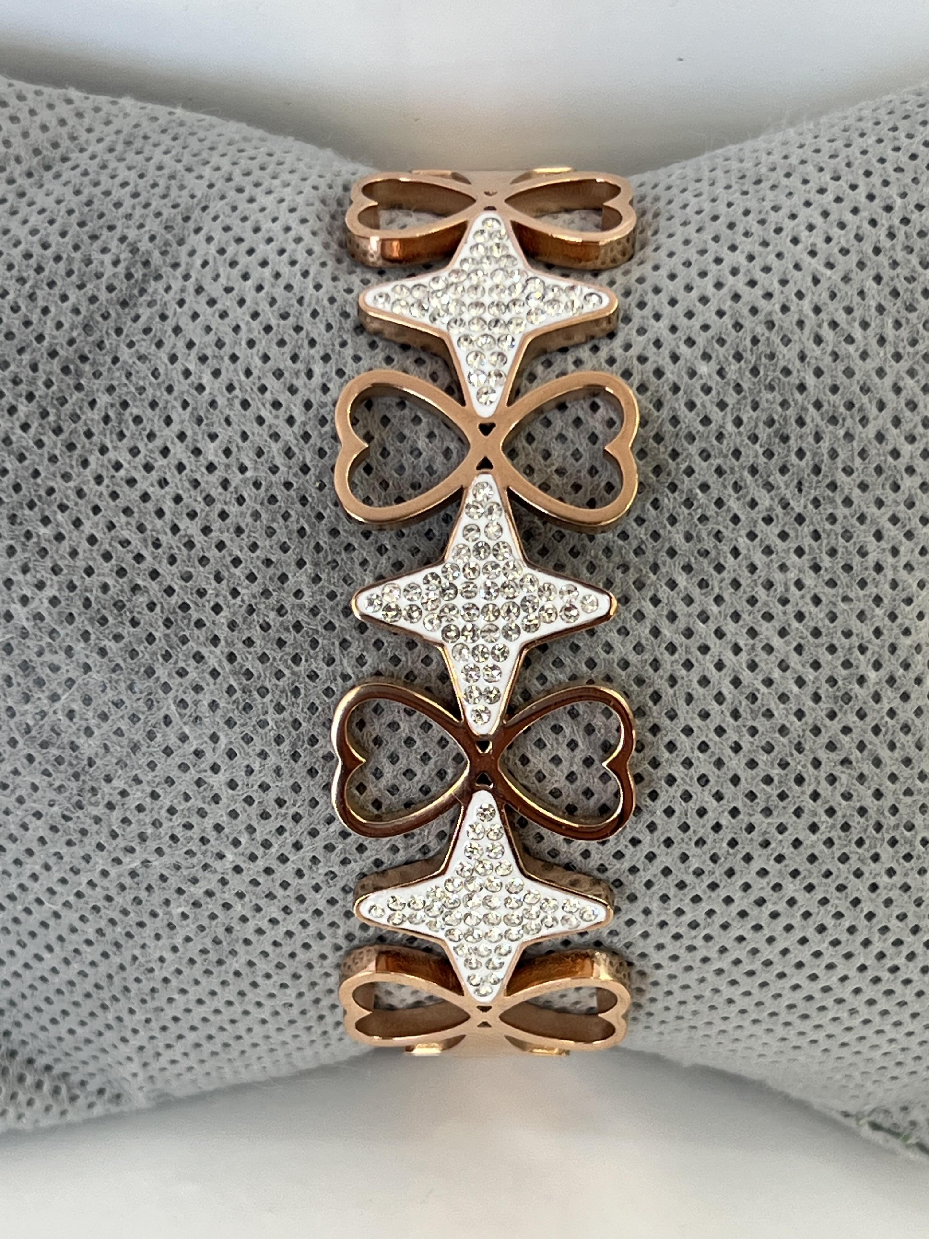 Rose gold taşlı çelik kelepçe