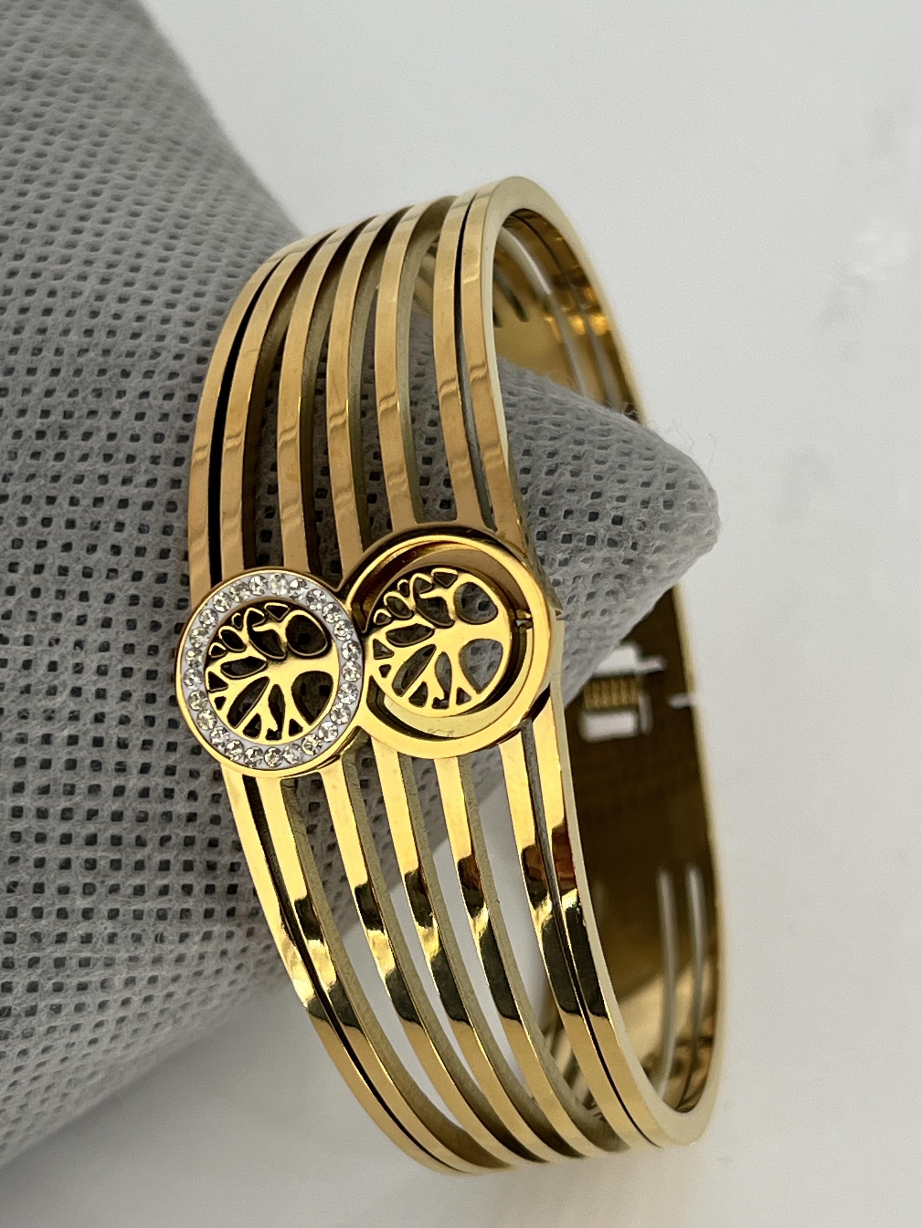 Hayat ağacı model gold çelik kelepçe