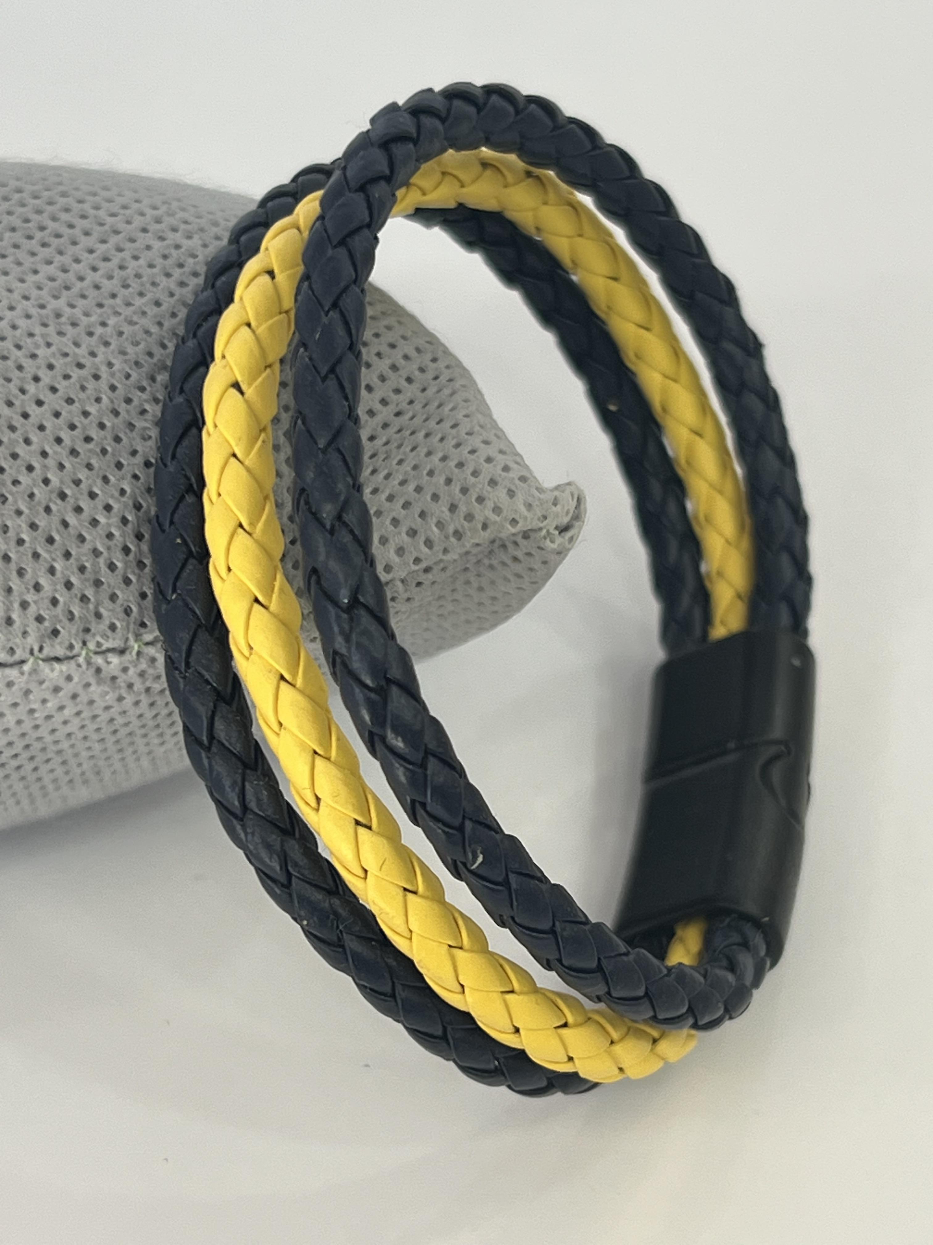 Sarı lacivert deri erkek bileklik