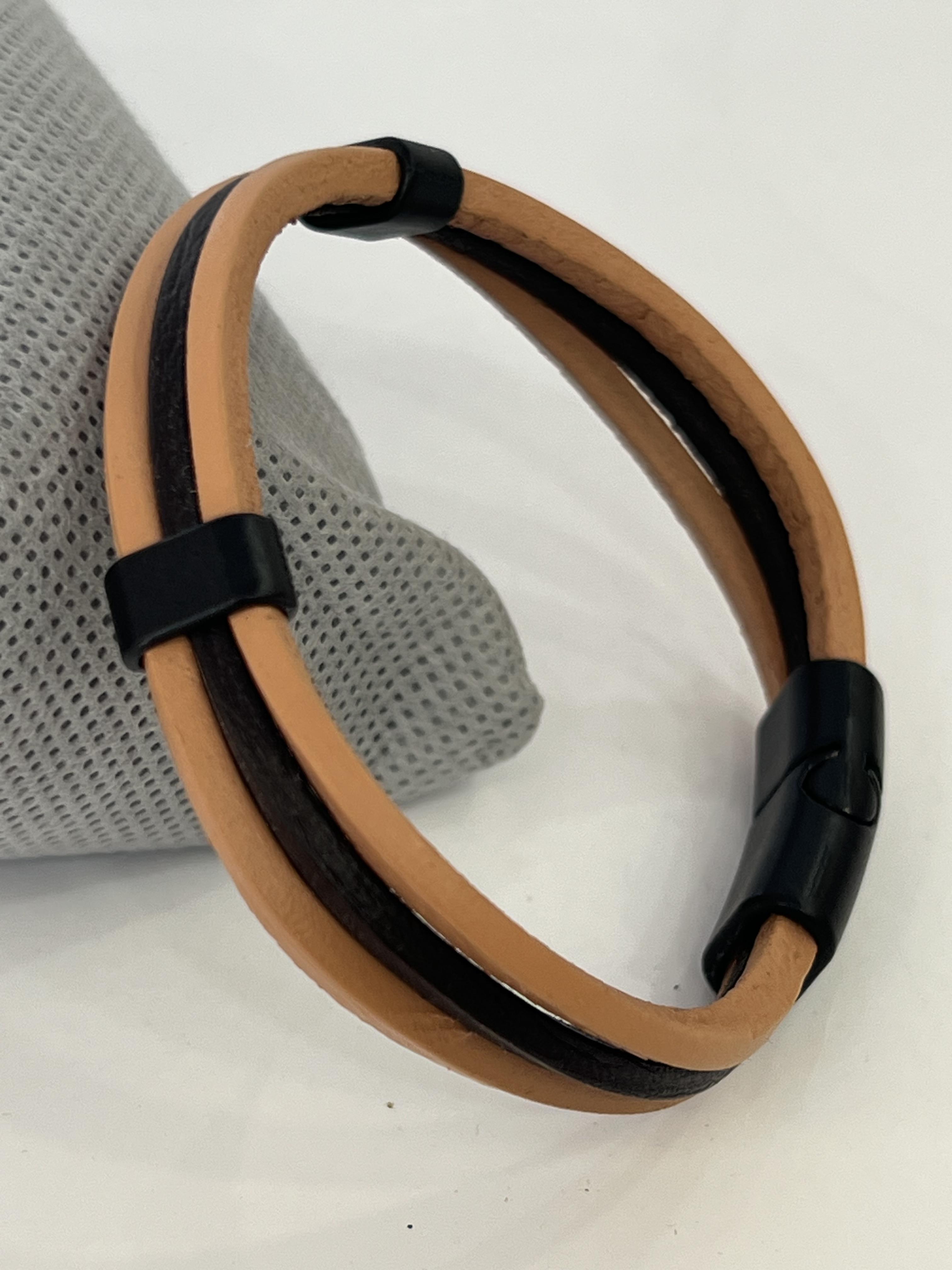 Kahvere Ve siyah deri erkek bileklik