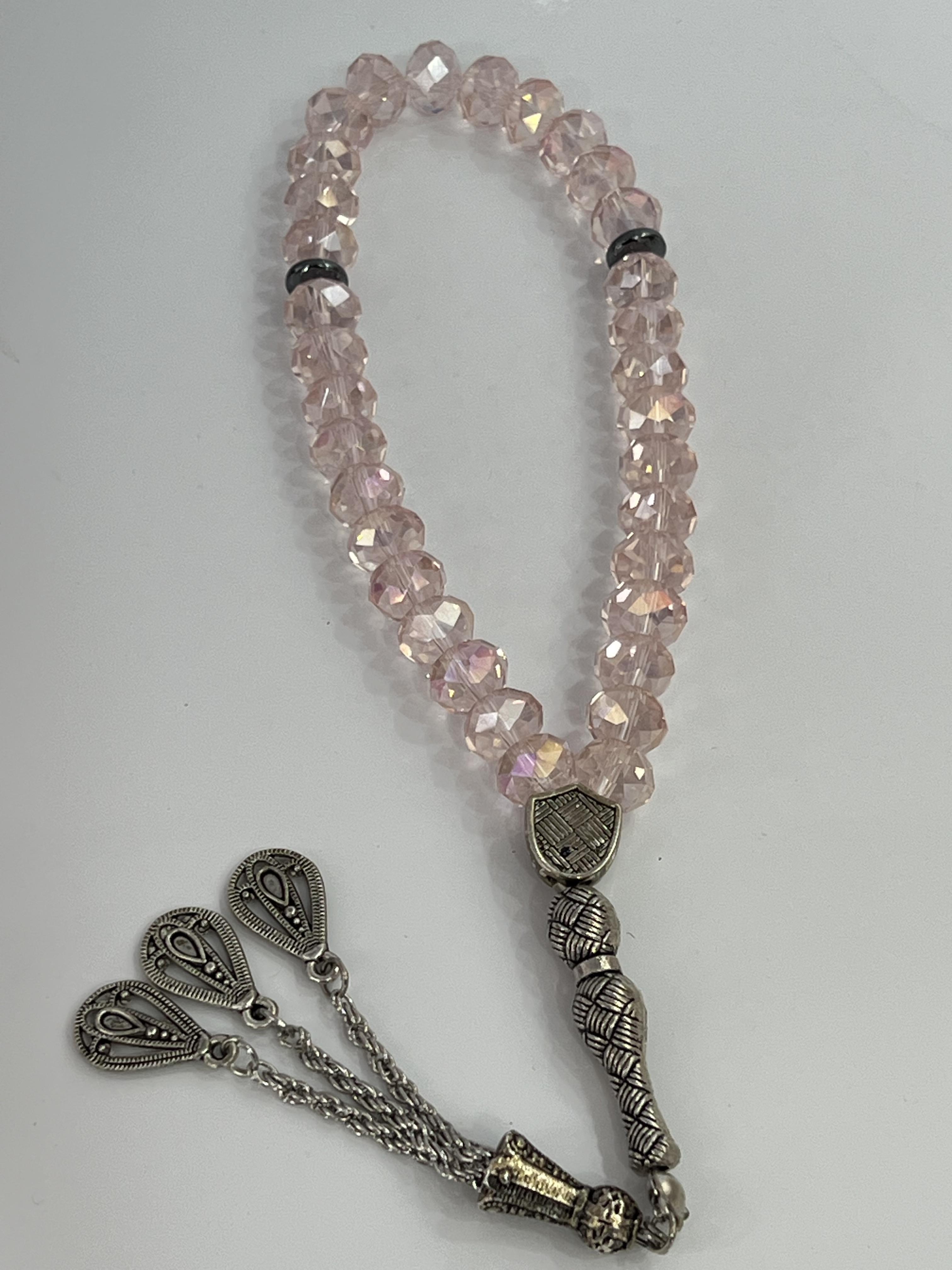 Pembe Çin kristali boncuklu tespih