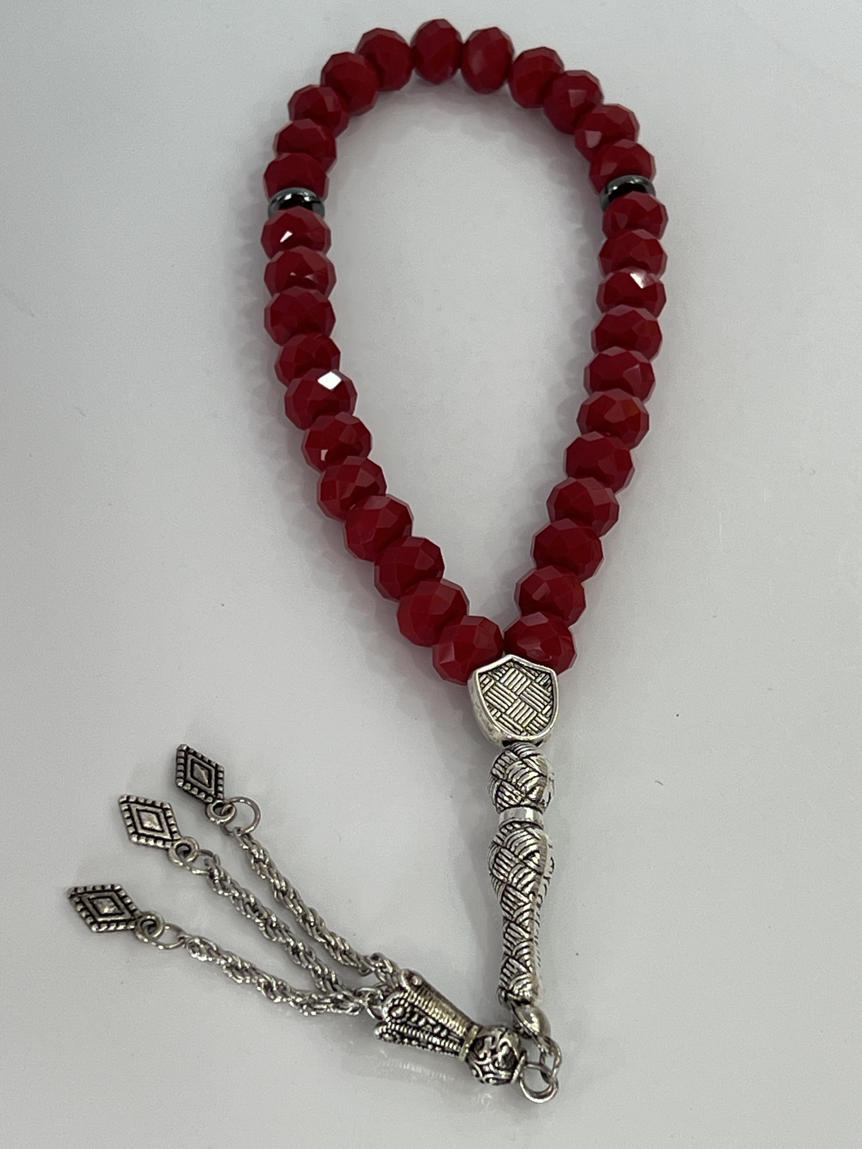 Kiraz kırmızısı Çin kristalı boncuklu tespih