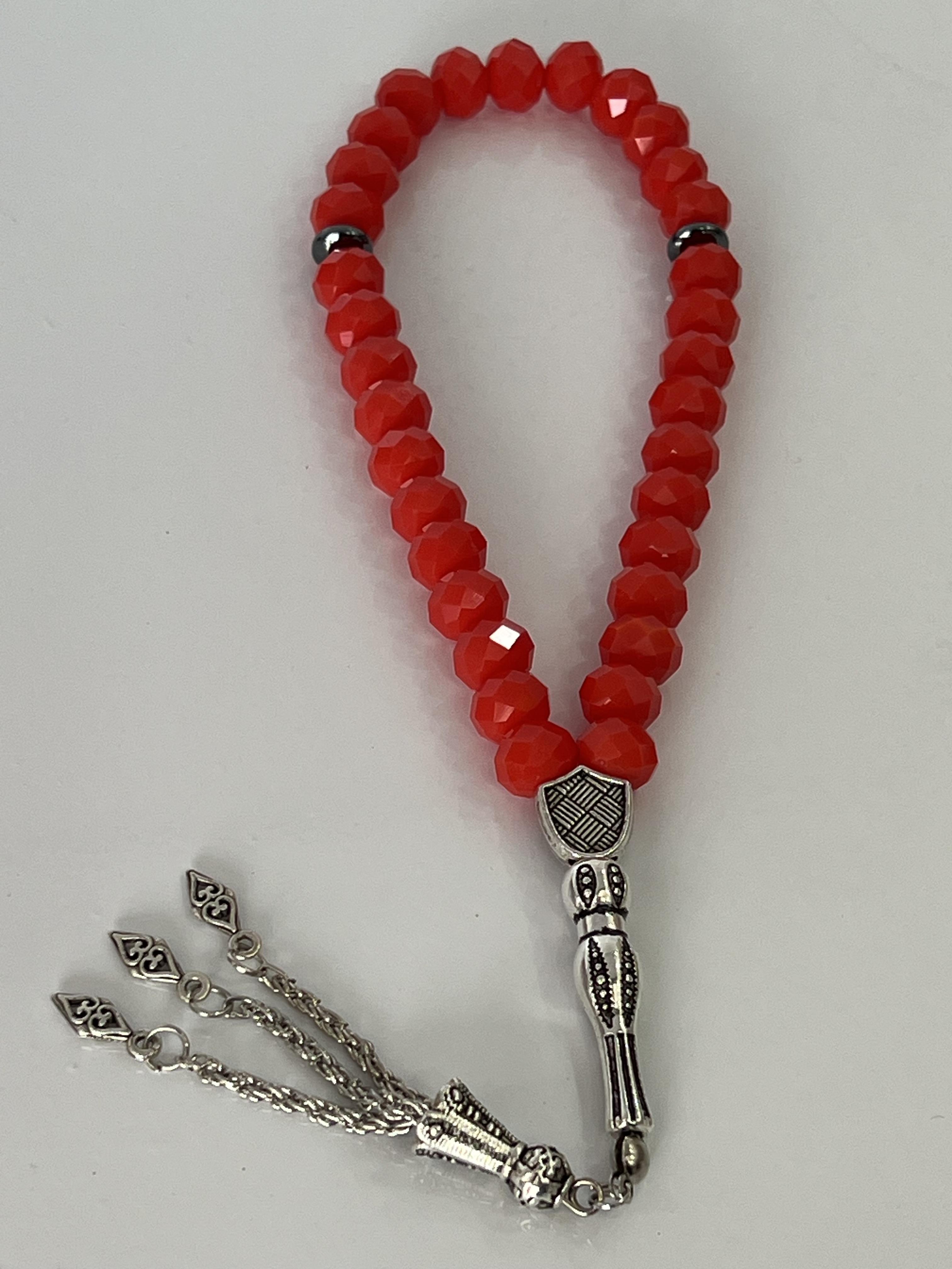 Açık kırmızı Çin kristali tespih