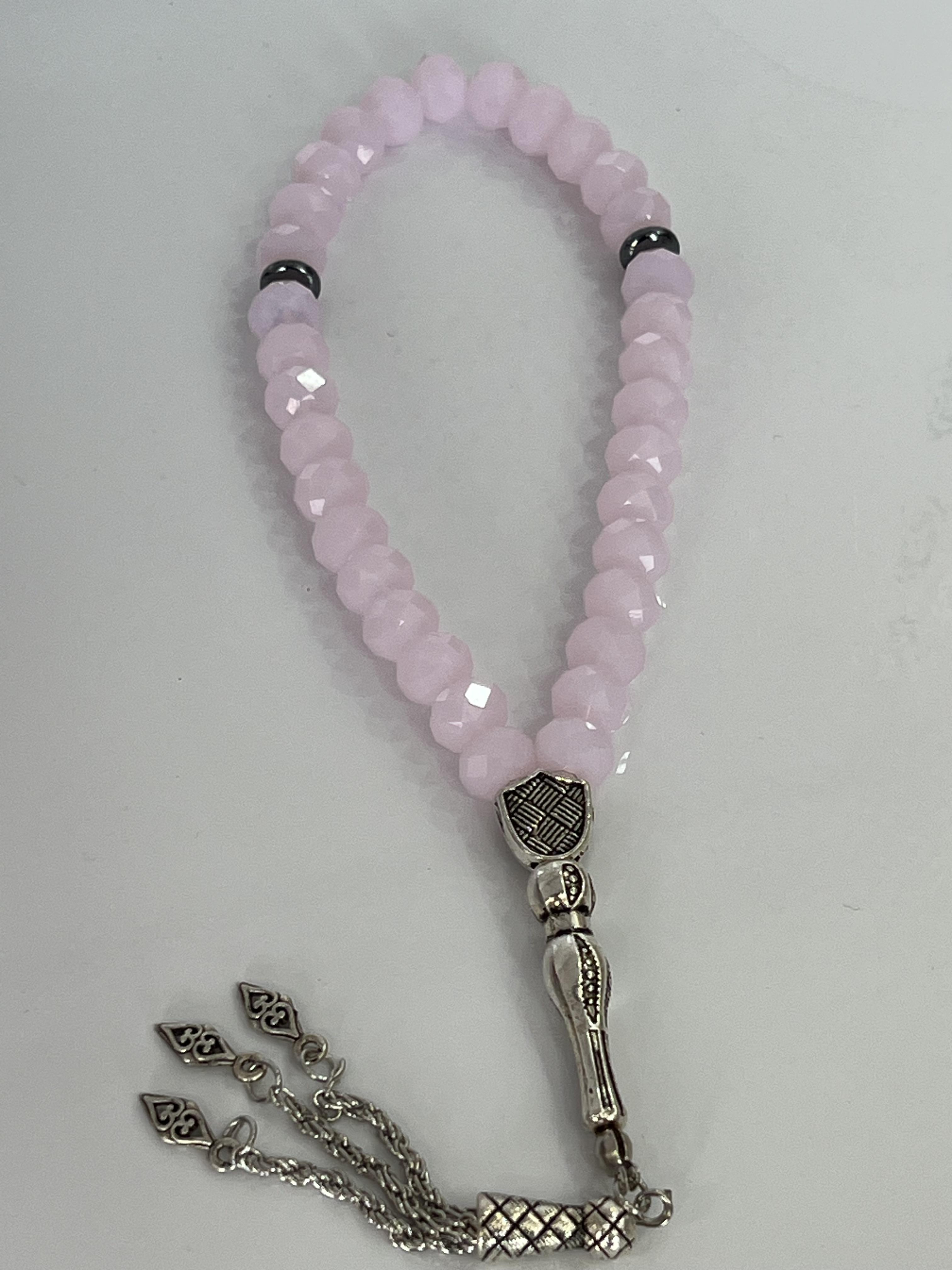 Açık pembe Çin kristalı tespih