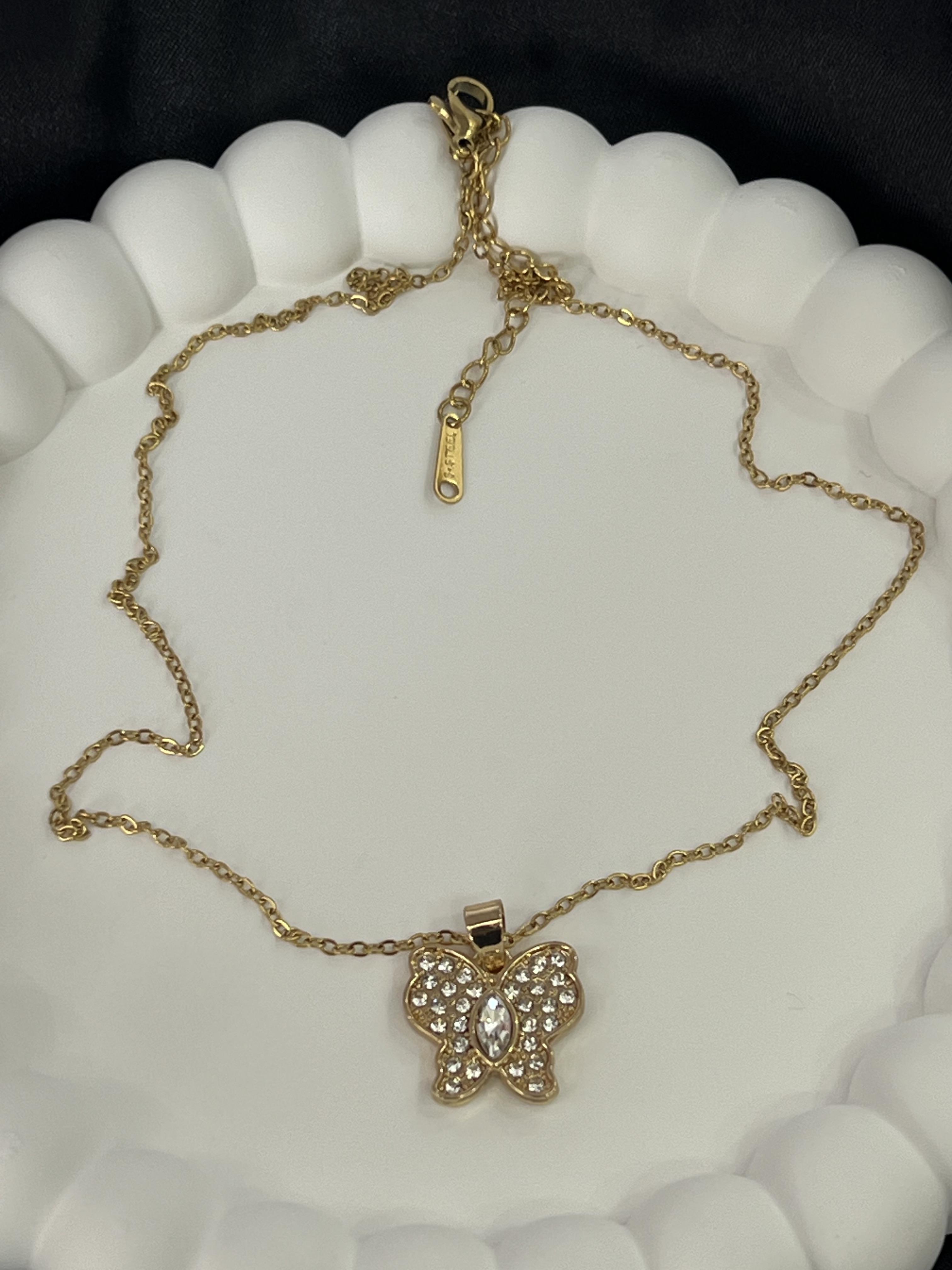 Kelebek model gold çelik kolye