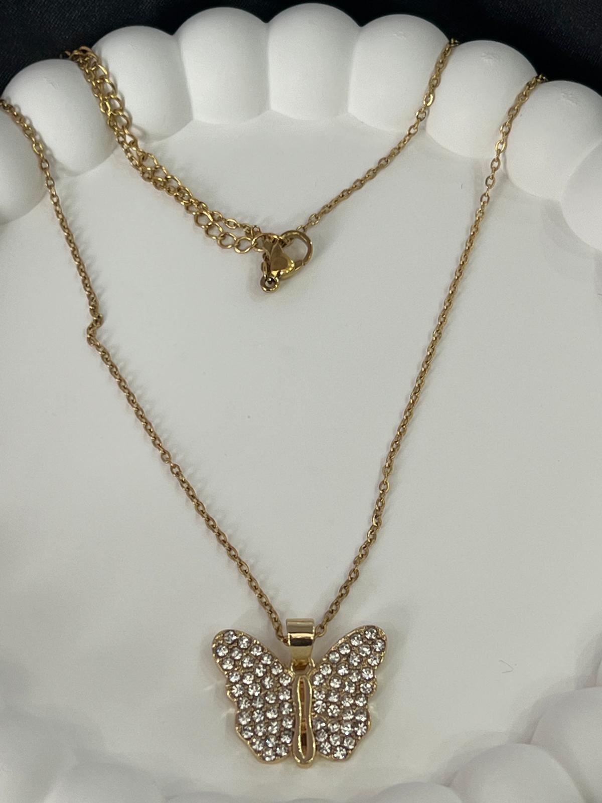 Kelebek model gold çelik kolye