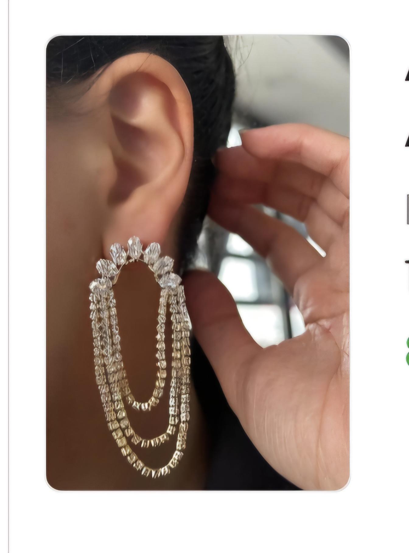 Gold sarkan üstü taşlı vip özel tasarım abiye küpe