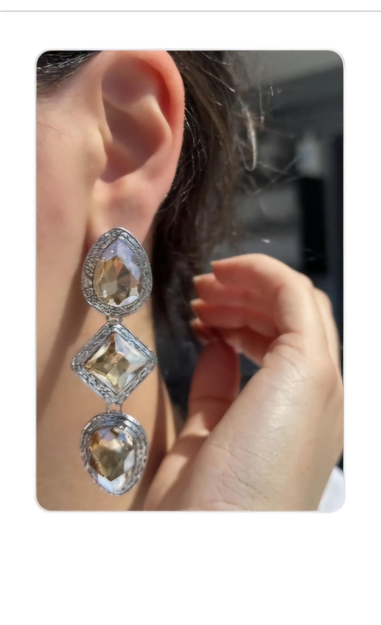 Gümüş üstü Kahverengi taşlar ile süslenmiş vip özel tasarım abiye küpe