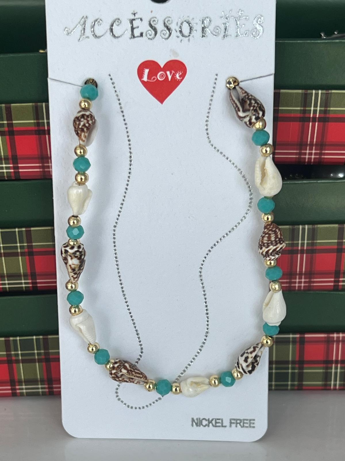 Yeşil boncuk detay deniz kabuğu halhal