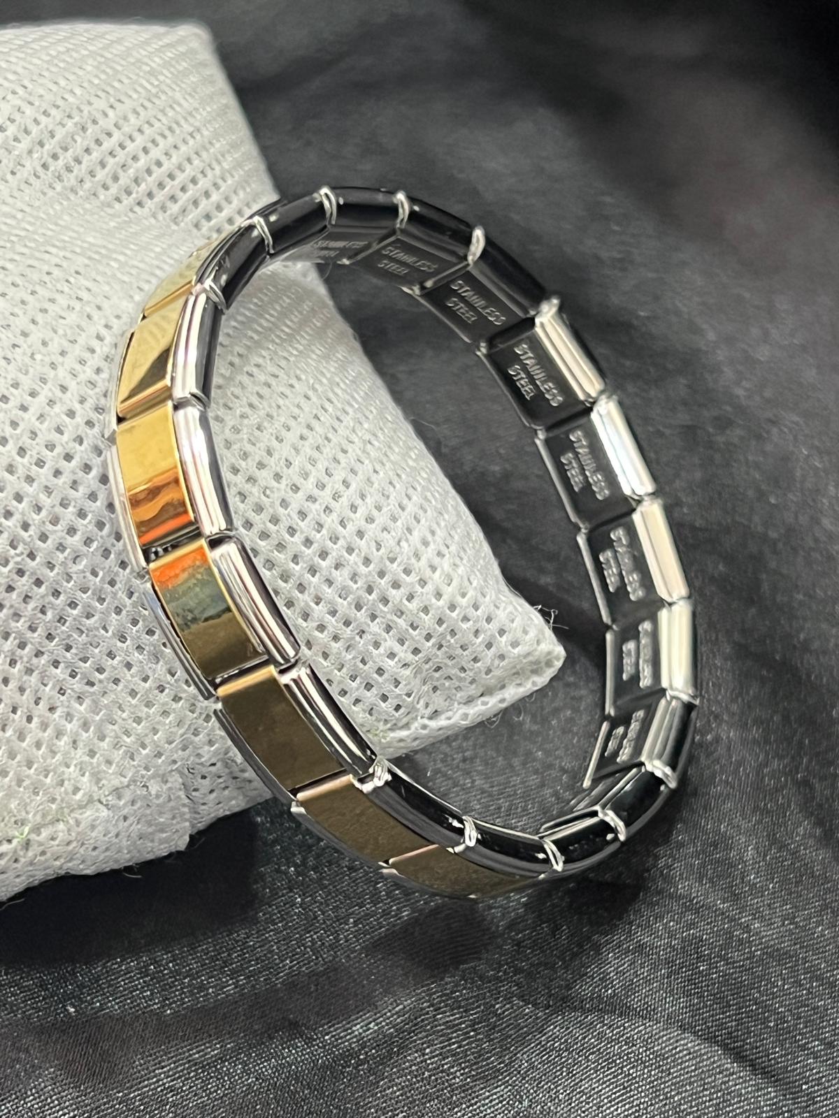 Gümüş ve gold karışık renk çelik İtalyan bileklik